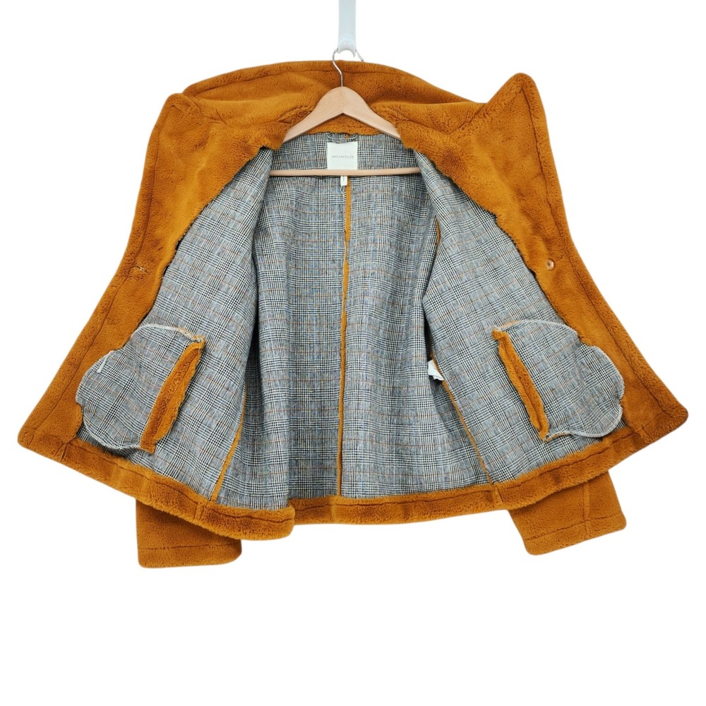 Avec Les Filles Faux Fur‎ Coat XL Women Mustard Yellow Teddy Jacket Plush Luxury - Picture 2 of 12